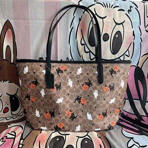 Coach Brown Tote with Halloween Motif